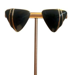 Trifari Vintage Black and Gold Triangular Stud Earrings